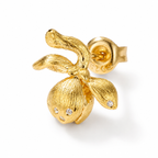 Golden Flora Pearl Studs featuring delicate gold flowers and a classic pearl drop, embodying timeless elegance.