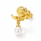 Golden Flora Pearl Studs featuring delicate gold flowers and a classic pearl drop, embodying timeless elegance.
